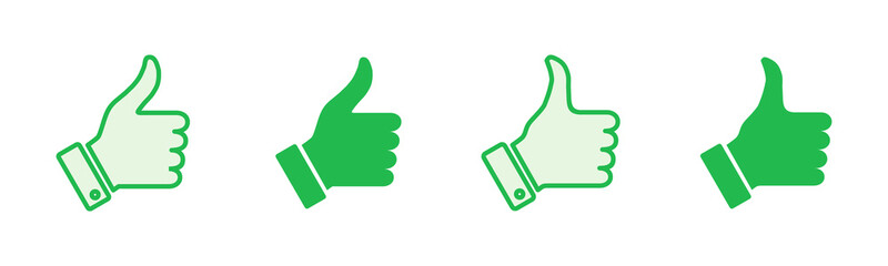 Thumbs up icon set. Hand like. Like icon vector.