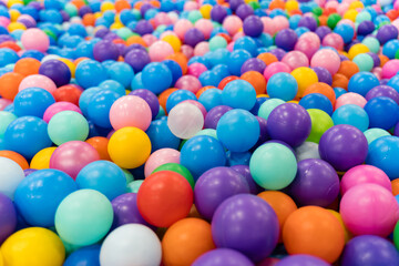 Fototapeta na wymiar Pool of colorful balls in the children's playroom. Background.
