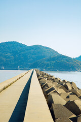 Colorful Dongtou Village, Dongtou District, Wenzhou City, Zhejiang Province-Seawall seascape against the blue sky