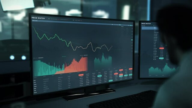 Examining the share price report graph indicating rapid cost drop. Share price report chart displays the volatility of the stock. Watching the share price report of the unprofitable company. Finance.