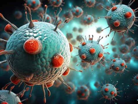 Nanotechnology in biomedicine, showing nanoparticles targeting cells.
