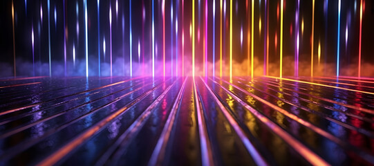 Dynamic Vibrant colorful light tail backdrop with lines and dots, luminance abstact pattern with streaking lights and modern spectrum, abstract futuristic neon art