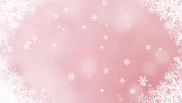 Crystals of falling snow. snowflake frame. pink christmas background. loop video.(062)