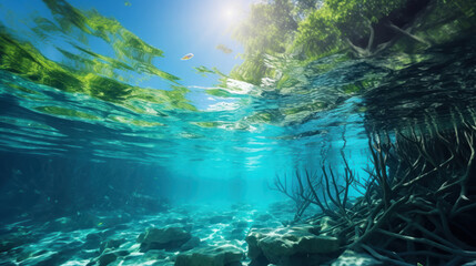 Aquatic glow, mangroves bask under the ethereal oceanic light
