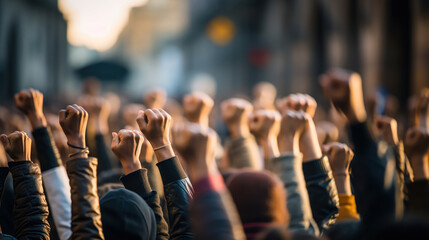 The power of raised hands, a symbol of collective strength - obrazy, fototapety, plakaty