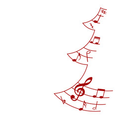 Christmas tree with music notes, festive winter musical silhouette, vector illustration.