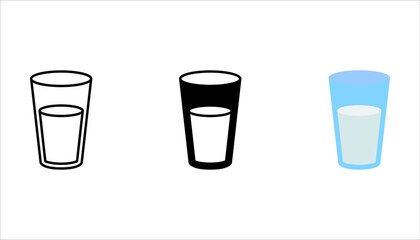 Drinking Water Icons set. Outline Vector Glass Filled with Drinking Water, vector illustration on white background