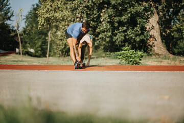 Active Couple Embracing Healthy Lifestyle in Park, Fitness, Motivation, and Recreation Outdoors