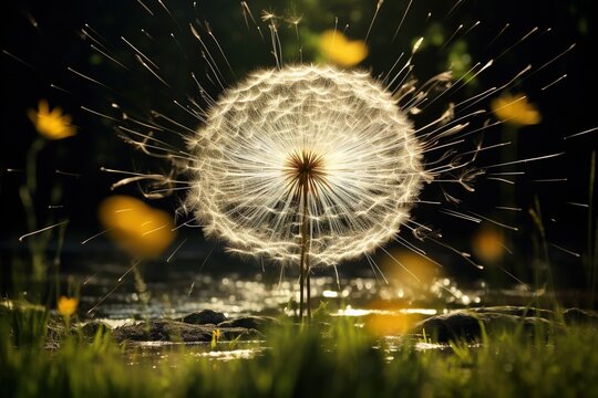 Dandelion seeds dispersing in a vortex