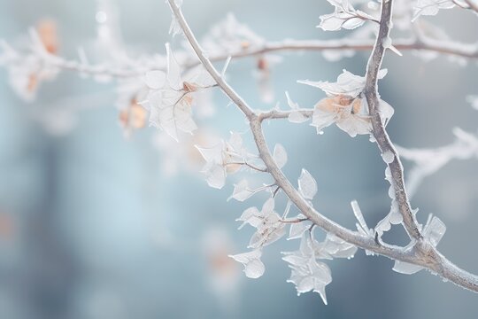 Delicate snowflakes landing on a frozen branch