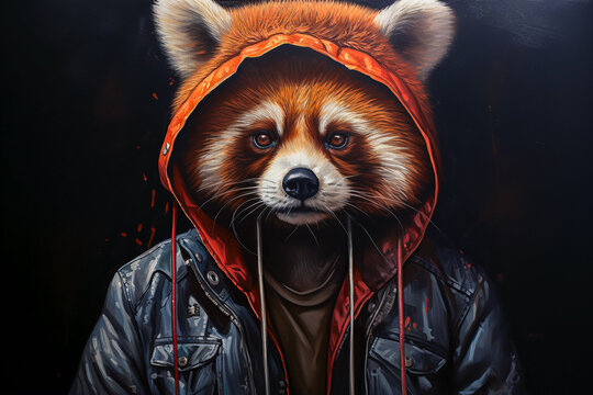 A raccoon wearing hip-hop style street fashion. Funny cute animal, child raccoon, rapper and hustler concept