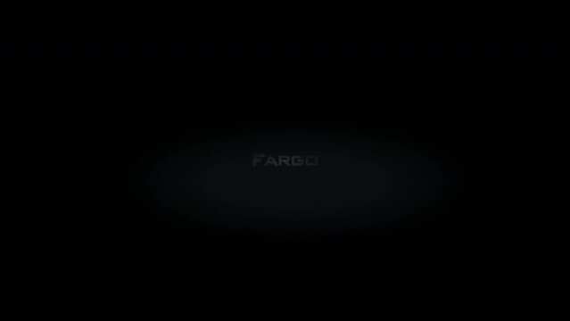 Fargo 3D title word made with metal animation text on transparent black