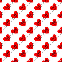 valentine seamless pattern with red hearts