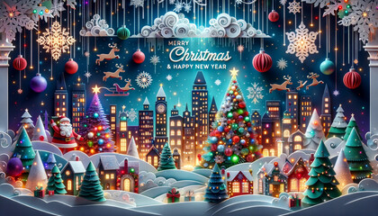 Merry Christmas & Happy NewYear クリスマスカード - obrazy, fototapety, plakaty