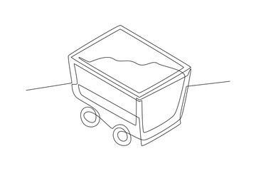 Continuous one line drawing Mining industry isometric icon. Mining equipment concept. Doodle vector illustration.