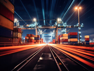 Fototapeta na wymiar Container terminal at night long exposure