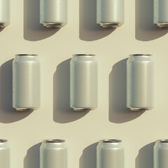 An arrangement of blank 375mL Aluminum cans with shadows from the sun