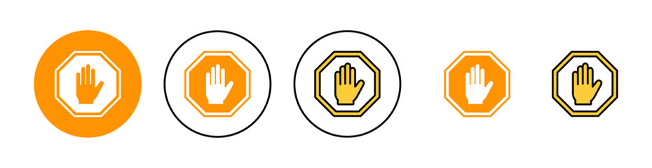Stop icon set for web and mobile app. stop road sign. hand stop sign and symbol. Do not enter stop red sign with hand