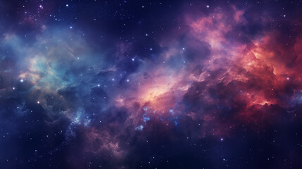 Naklejka premium Digital background wallpaper inspired by the cosmos, incorporating celestial elements, stars, galaxies, nebulae, vibrant colors