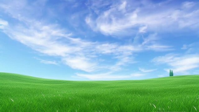 Green grass field animation background. seamless looping video animation background, anime or cartoon style. Generated with AI