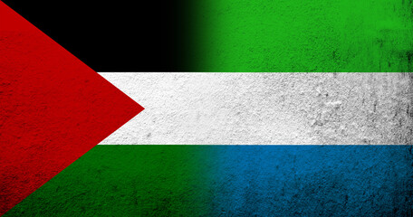 Flag of Palestine and he Republic of Sierra Leone(Salone). National flag. Grunge background