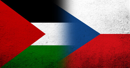 Flag of Palestine and National flag of Czech Republic. Grunge background