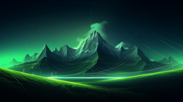 Futuristic abstract landscape wallpaper background with elements that evoke a sense of advanced technology and innovation, green energy