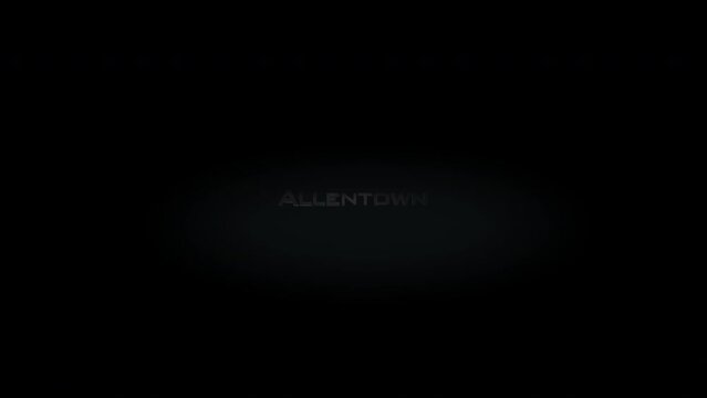 Allentown 3D title word made with metal animation text on transparent black