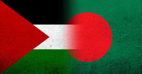 Flag of Palestine and Republic of Bangladesh National flag. Grunge background