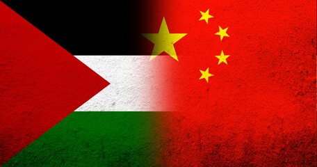 Flag of Palestine and Republic of China National flag. Grunge background