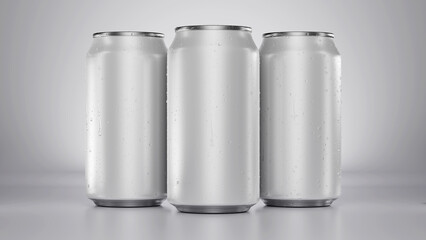 Mock up Aluminum Cans 375mL Trio on White Stage