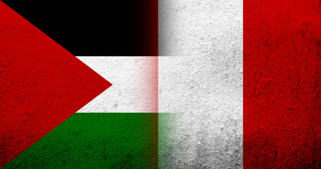 Flag of Palestine and The Republic of Peru National flag. Grunge background