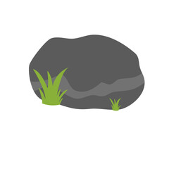 Stone With Grass Cartoon Vector Illustration 