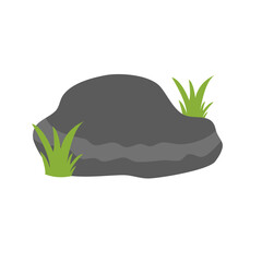 Stone With Grass Cartoon Vector Illustration 