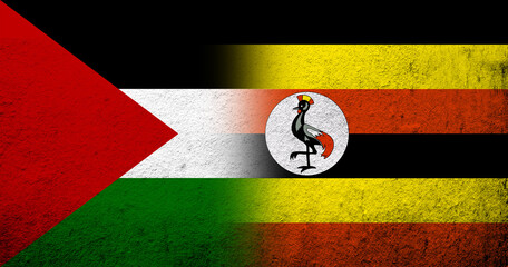 Flag of Palestine and The Republic of Uganda National flag. Grunge background