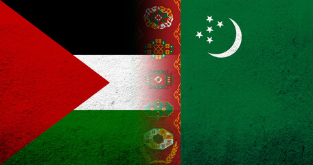 Flag of Palestine and The Republic of Turkmenistan National flag. Grunge background