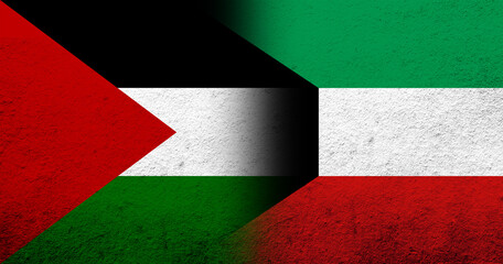 Flag of Palestine and The State of Kuwait National flag. Grunge background
