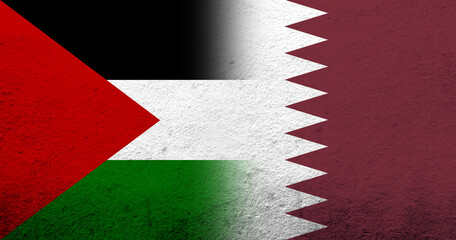Flag of Palestine and The State of Qatar National flag. Grunge background