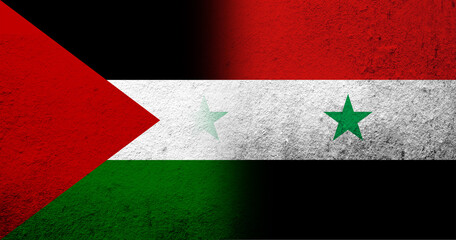 Flag of Palestine and The Syrian Arab Republic National flag. Grunge background