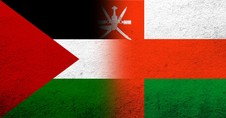 Flag of Palestine and The Sultanate of Oman National flag. Grunge background