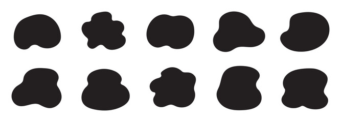 Organic blob shape, abstract amoeba, irregular fluid element set. Simple flat abstract splodge, amoeba blob, liquid shape graphic design element. Vector illustration