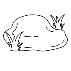 Hand Drawn Lines Stone Icon With Grass Vector Illustration 