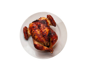 Grilled chicken, Peruvian food on white background. Whole chicken without potatoes.
