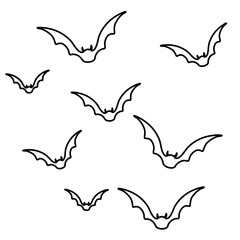 Flaying Bats Vector Lines Illustration 