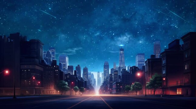 night view of the city there many stars on the night sky, seamless looping 4K video animation background