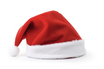Christmas Cap on White Background - Festive Santa Hat Decoration in Red Colors