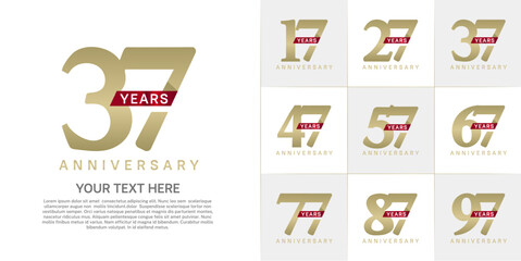 Set of Anniversary Logotype with red ribbon, golden color can be use for special day celebration