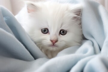 small cute white fluffy kitten