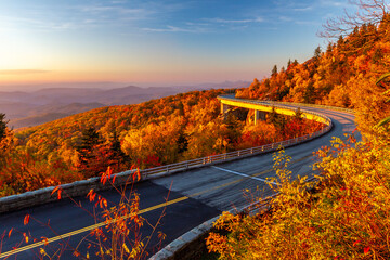 Autumn sunrise drive in the Blue ridge mountains