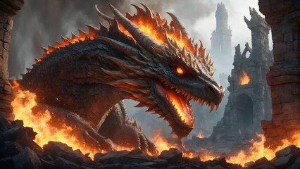 A dragon is a large magical legendary creature that appears in the folklore of multiple cultures worldwide. 4K - 8K - 12K TV. Generative AI. - obrazy, fototapety, plakaty